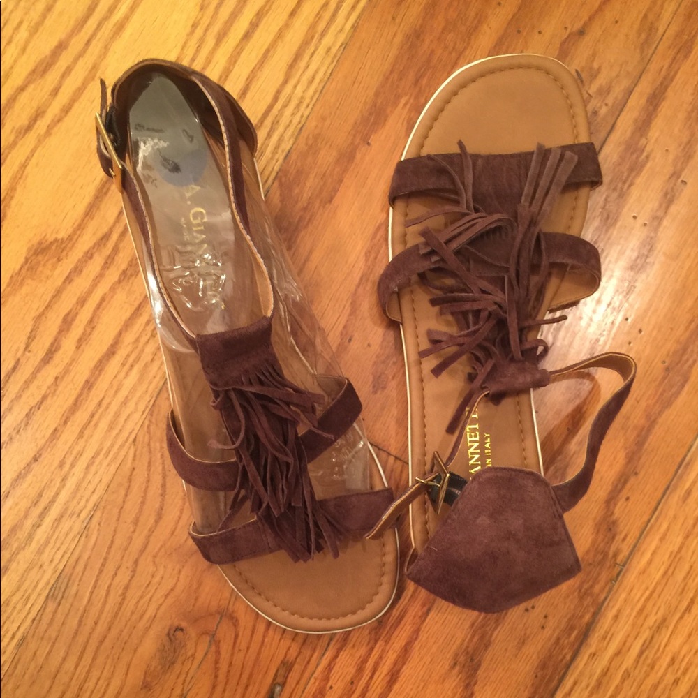 A. Giannetti Fringe Sandals, Brown